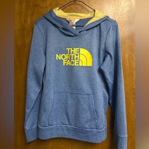 The North Face Blue Hoodie with Yellow Logo